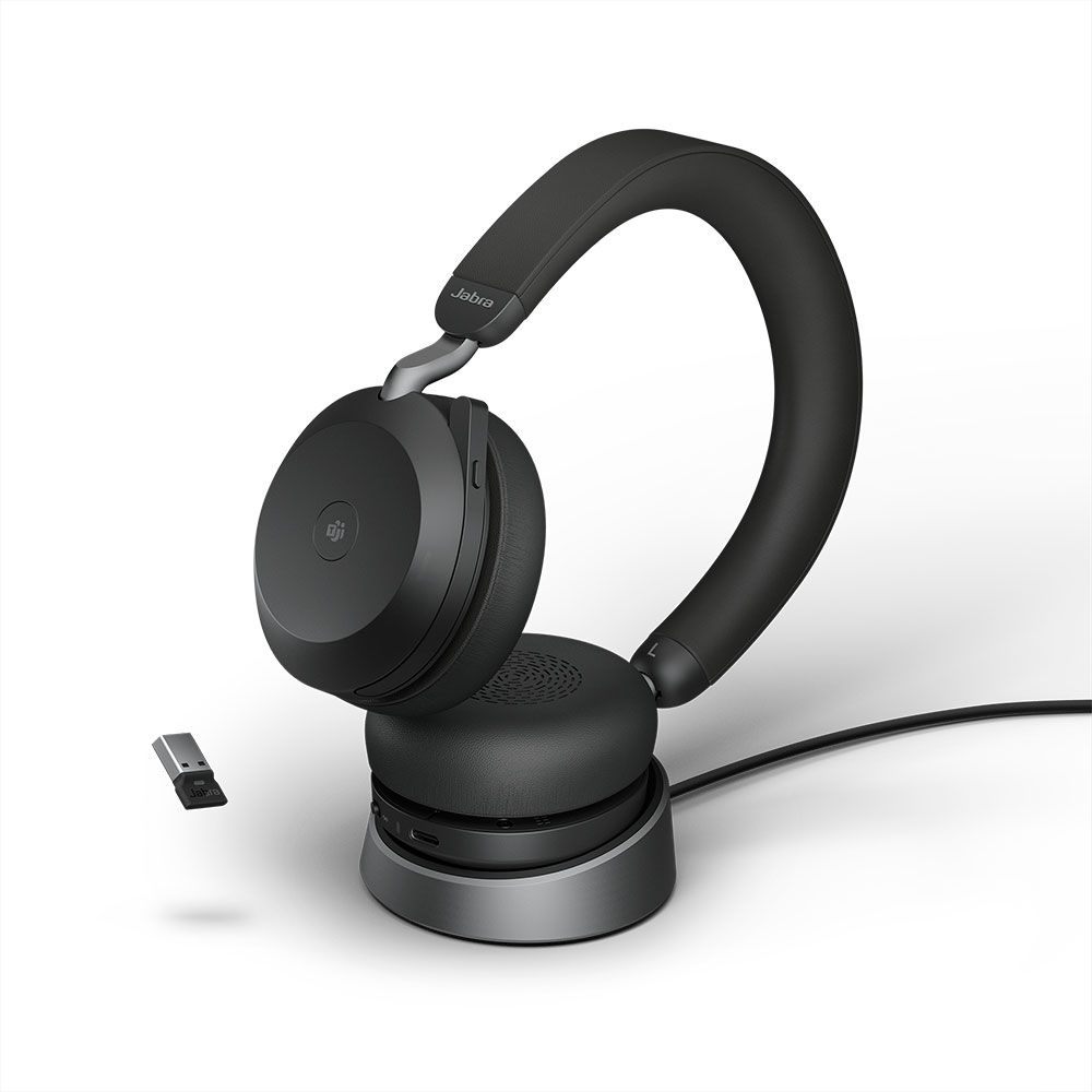 Jabra Evolve2 75 MS Stereo USB-A Headset Black Stand